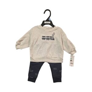Carter's Boys Light Gray Train Sweatshirt & Navy Blue Pant Set NWT Size 3-6m